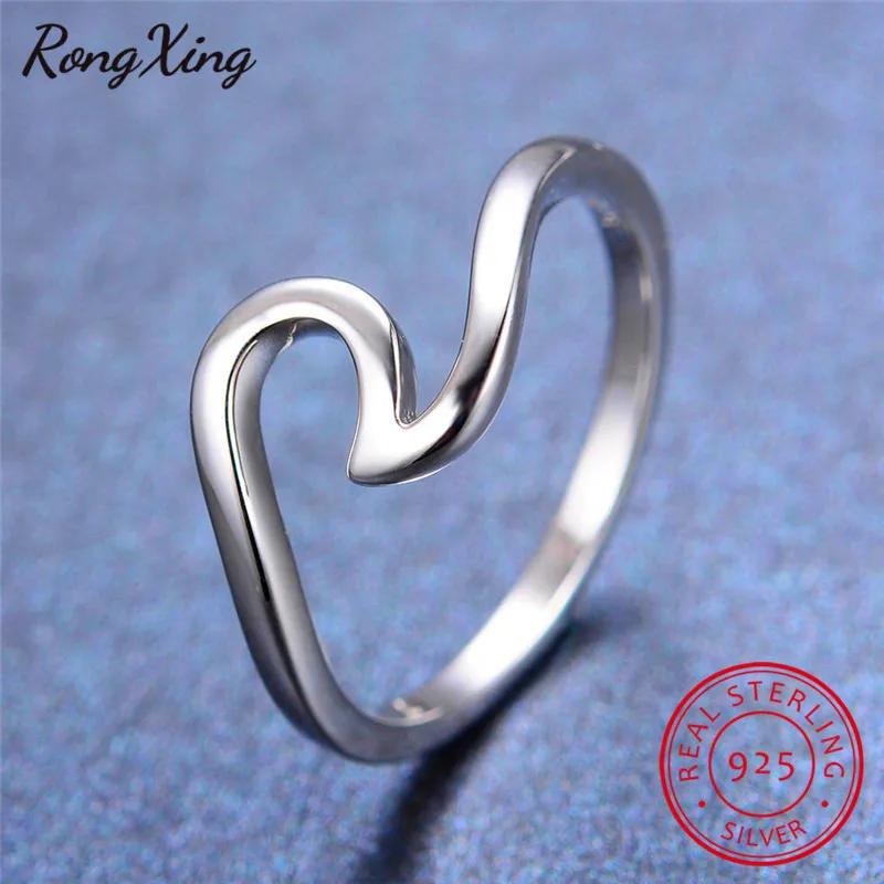 RongXing настоящие 925 пробы серебряные волнистые кольца для мужчин и женщин, модные ювелирные изделия, винтажные обручальные кольца SV1003