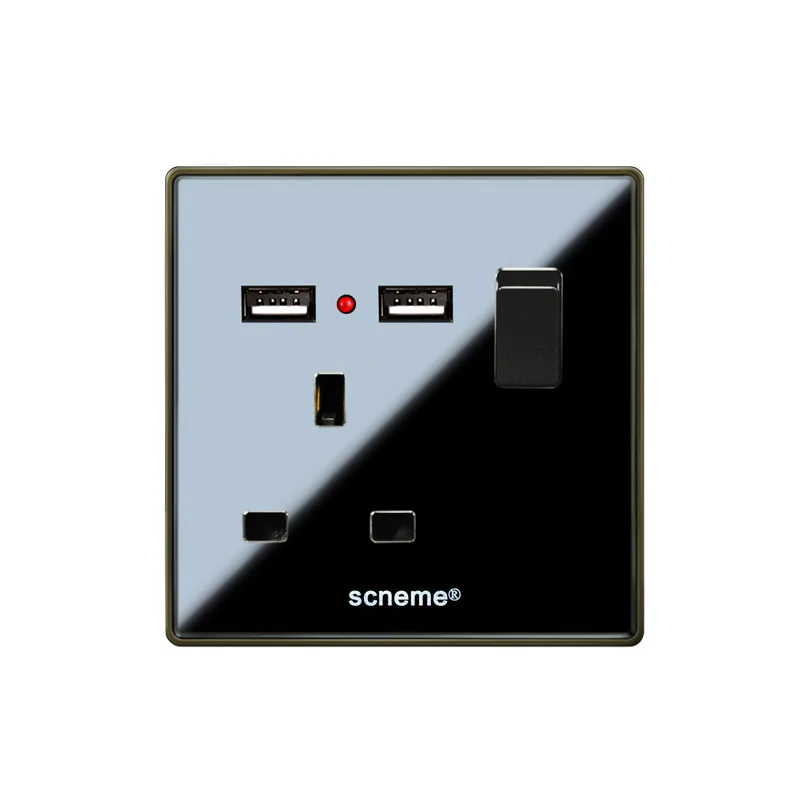 Двойной 2.1A USB порт настенное гнездо квадратное отверстие 3 Pin с 1Gang вкл/выкл