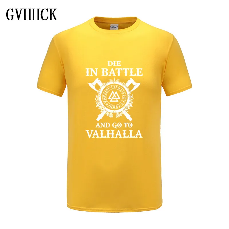 yellow GVHHCK Die In Battle And Go To Valhalla Viking, мужские футболки, хит, летняя брендовая Футболка реглан, хлопок, облегающие футболки - Цвет: yellow