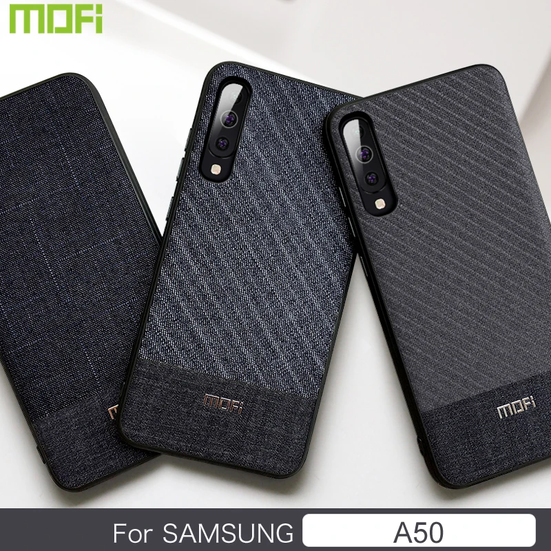 Чехол для Samsung A50, чехол для Samsung Galaxy A50, чехол для Samsung A 50, чехол Mofi, тканевая задняя крышка, темная деловая ткань