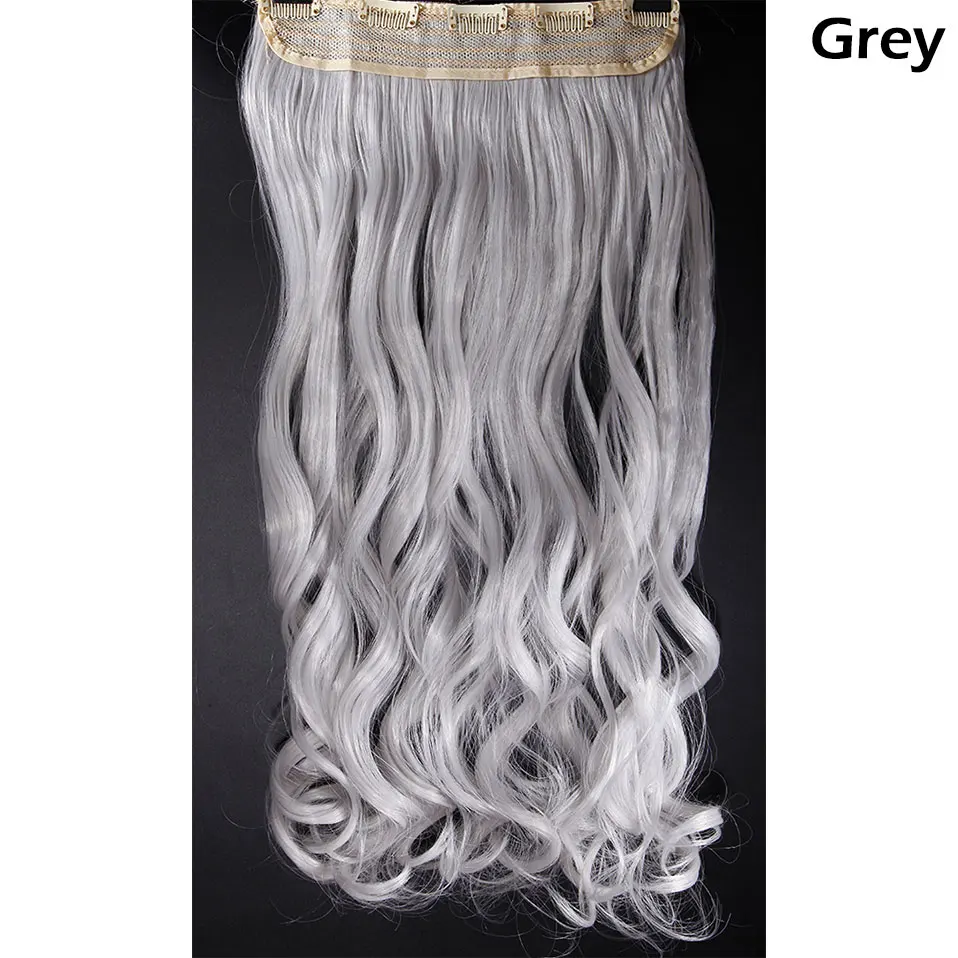 grey SNOILITE, 24 дюйма, синтетические кудрявые длинные волосы на заколках, цельные волосы для наращивания, наполовину полные волосы, черные, коричневые, красные волосы для женщин - Цвет: grey