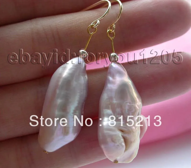

FREE SHIPPING wb0058 Genuine Natural 30mm Purple Reborn Keshi Pearl Earrings