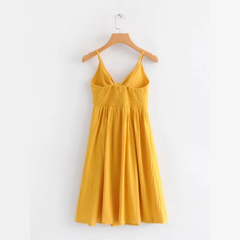2019 новое летнее желтое Сексуальное Женское платье без рукавов с галстуком