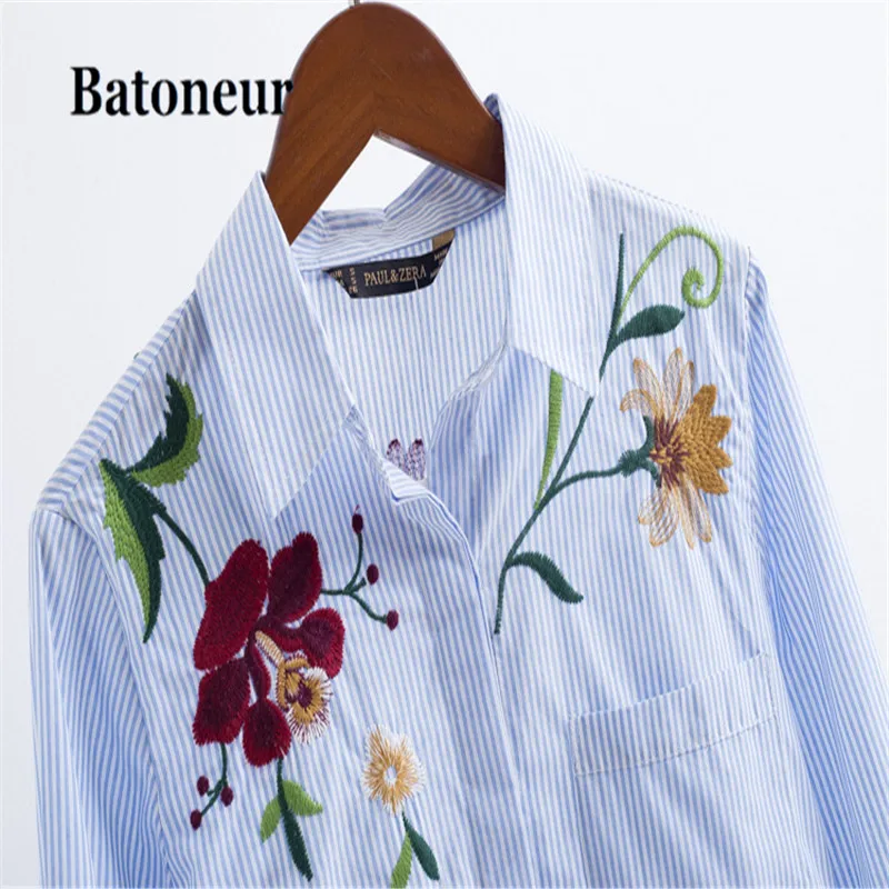 Шикарные женские блузки с цветочной вышивкой зимняя полосатая рубашка длинным