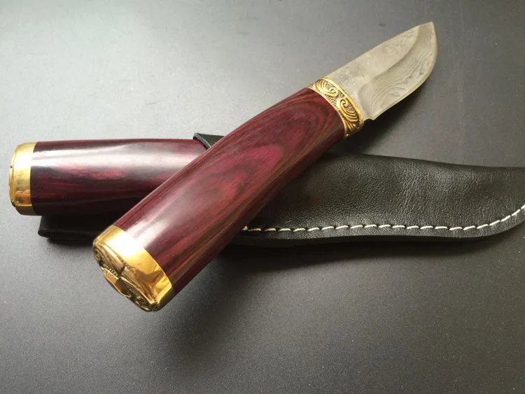 Бесплатная доставка высококачественный острый дамасский прямой нож Медная