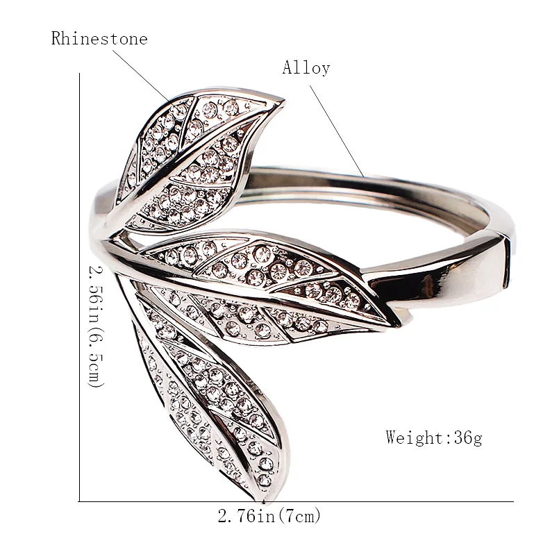 Браслет на запястье женский из металлического сплава с большими листьями |