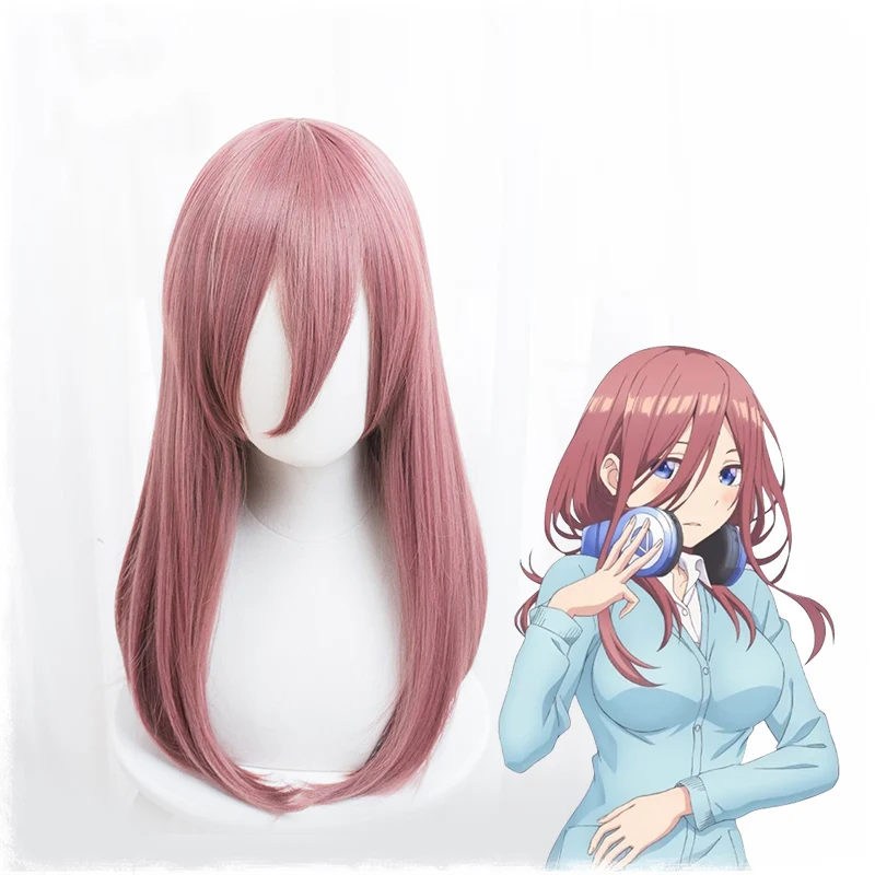 Темный красный длинный прямой парик для косплея gotoujian no Hanayome Miku Nakano синтетические