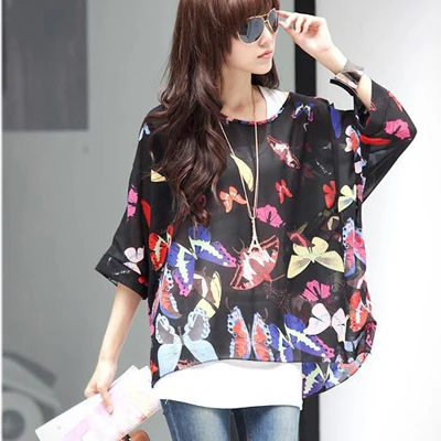 picture color Новое поступление 4Xl 5XL 6XL Большие размеры женская одежда повседневная женская рубашка блуза с винтажным принтом шифоновые топы Chemise Femme - Цвет: picture color