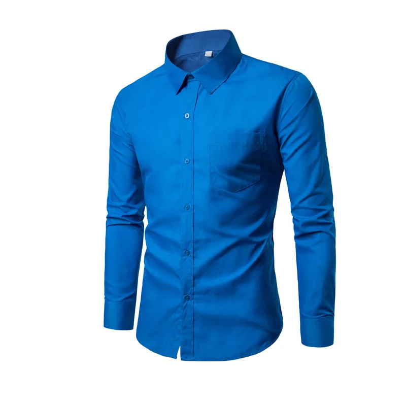 

Fashion Men Long Sleeve Shirt Cotton Solid Business Slim Fit Stand Down Collar Autumn Shirts Tops FS99