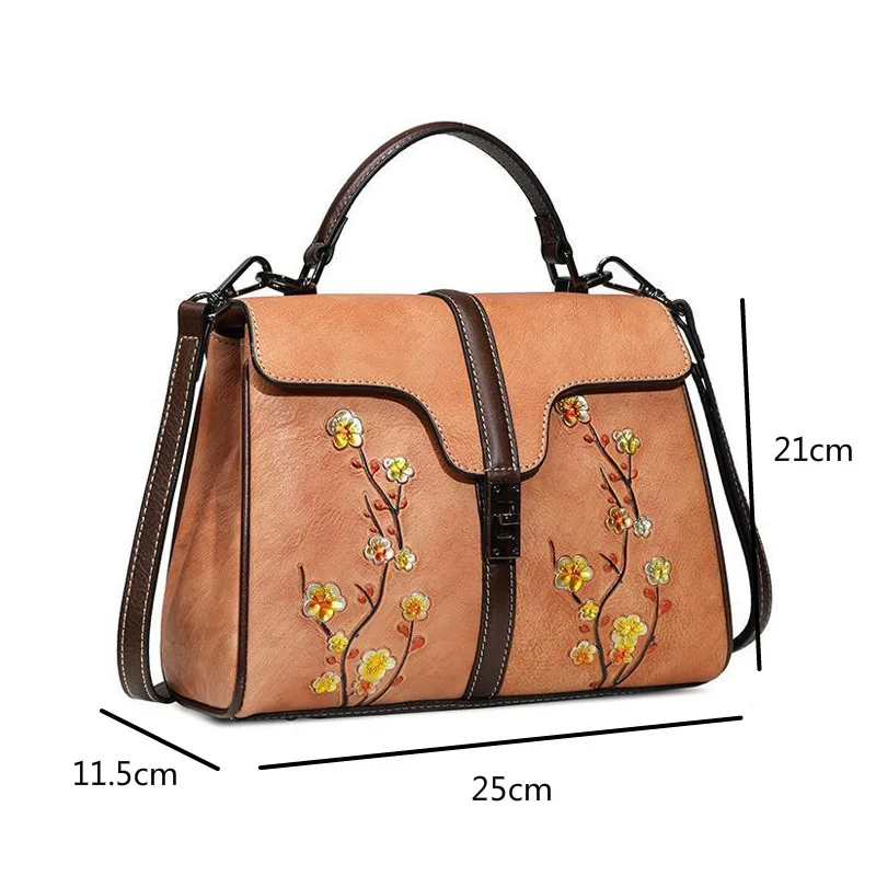 

Johnature Vintage Genuine Leather 2021 New Women Bag High Quality Cowhide Embossing Shoulder&Crossbody Bags Casual Handbags