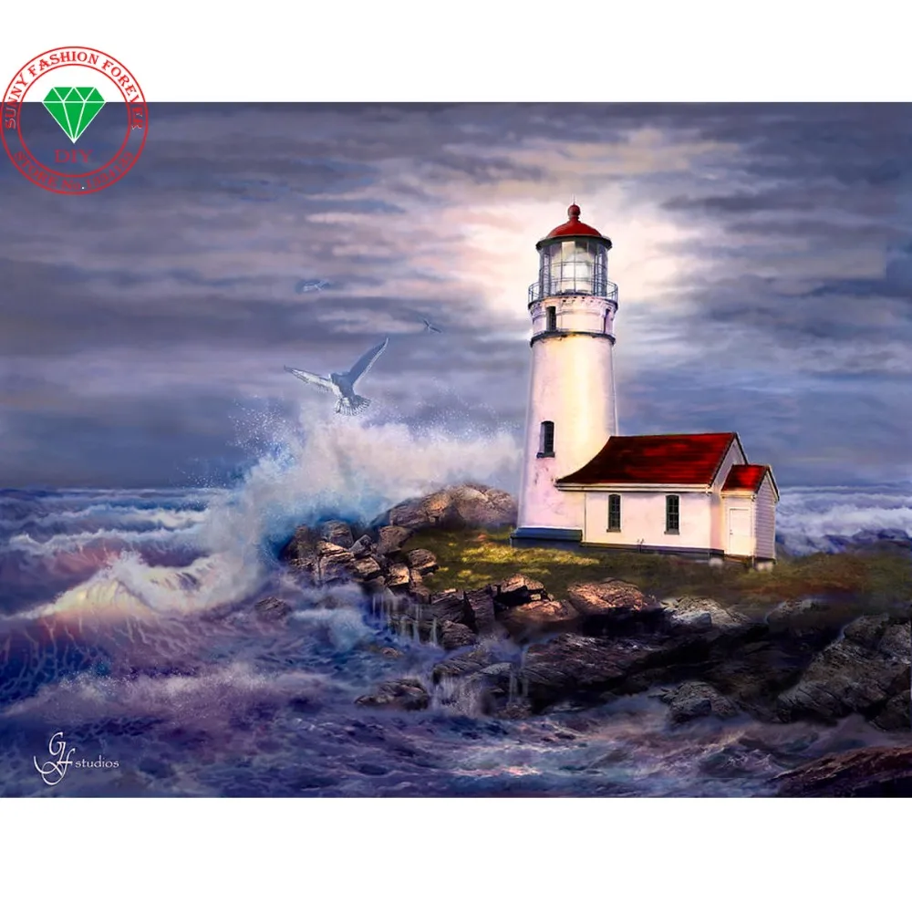 Алмазная вышивка сделай сам мозаика с рисунком пейзажа маяков ручная работа