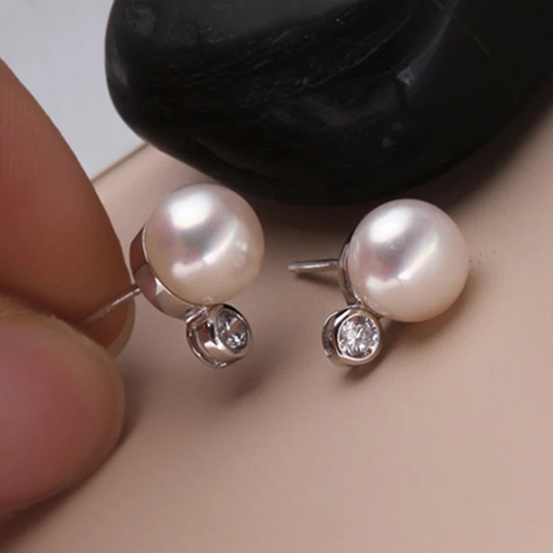 Женские серьги-гвоздики с натуральным пресноводным жемчугом PEISENI 925 пробы