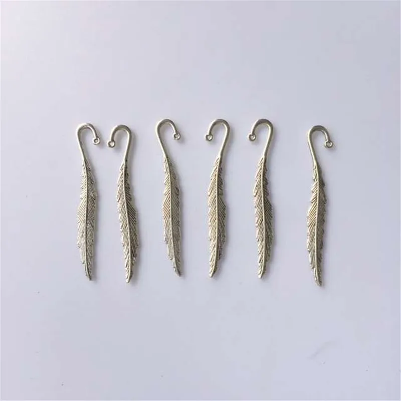 

Antique Silver and Bronze Plated Charms Bookmark With Loop Vintage Feather Metal Book Mark Pendant DIY Handmade Crafts10pcs T187