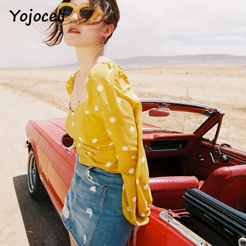 Yojocel chic романтическая квадратная Шея точка блузки рубашка Женская bodcion фонарь