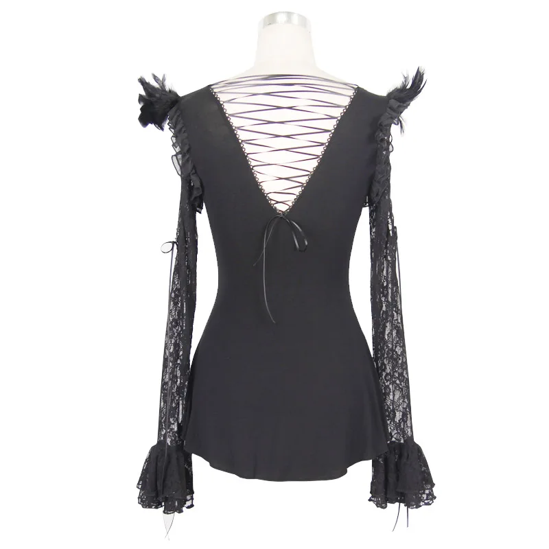 

New Gothic Steampunk Winter Long Sleeve Cotton Women T-shirt With Lace British Style Streetwear Slim Fit Female T Shirts