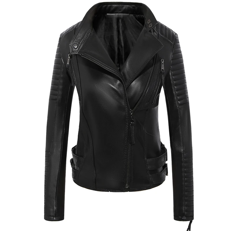 Black -Sheep skin Новые модные женские гладкие мотоциклетные кожаные куртки из овечьей кожи женские с длинным рукавом Chaqueta байкерские уличные черные пальто - Цвет: Black -Sheep skin