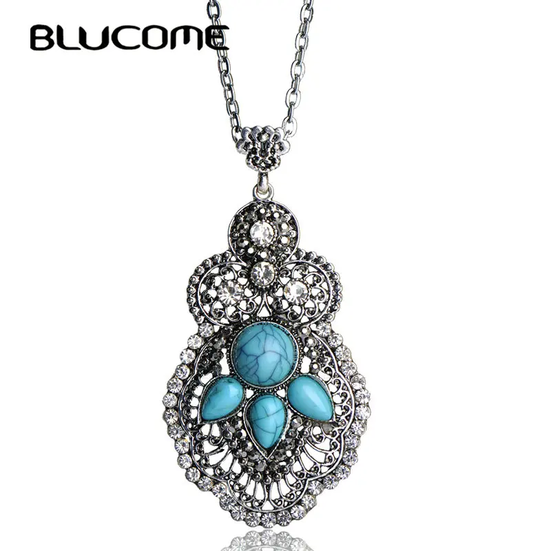 Женское винтажное длинное ожерелье Blucome синее в турецком стиле вечерние