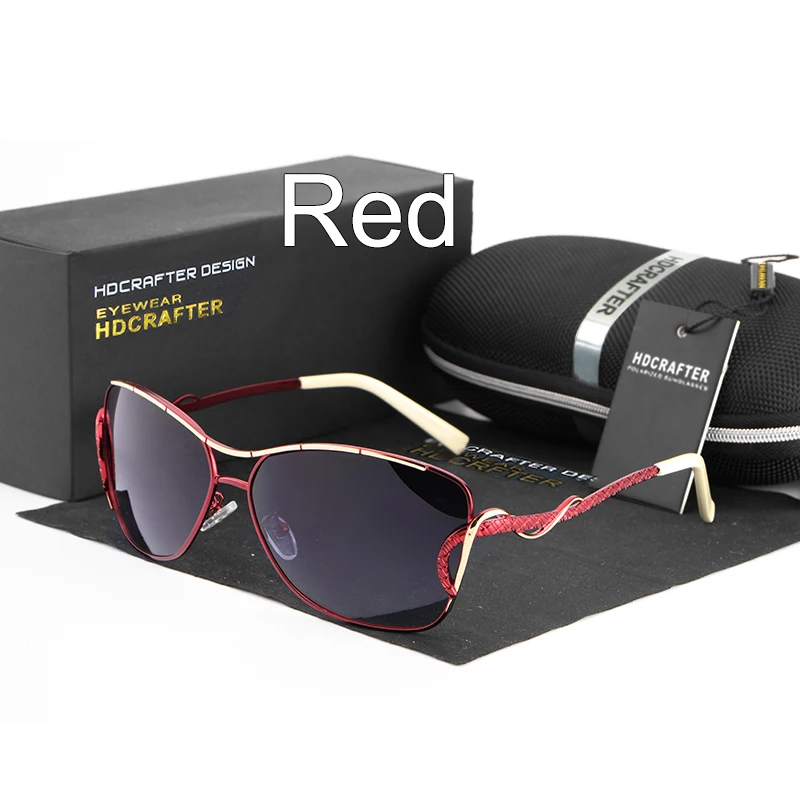 red HDCRAFTER солнцезащитные очки для женщин винтажные Поляризованные солнцезащитные очки для вождения для женщин брендовые дизайнерские женские очки - Цвет линз: red