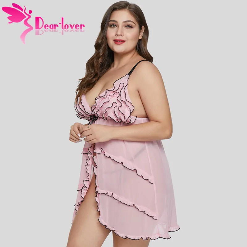 Dear Lover сексуальные женские большие размеры розовые гофрированные сетчатая