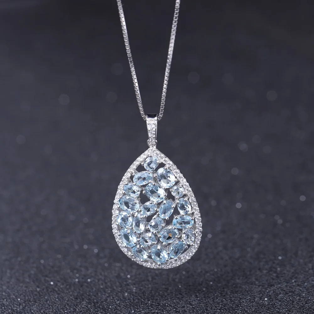 GEM'S BALLET 6.74Ct Natural Sky Blue Topaz 925 Sterling Silver Classic Gemstone Pendant Necklace for Women Wedding Fine Jewelry |