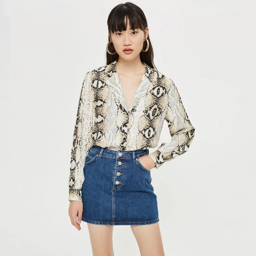 Новый зубчатый воротник блузка Бохо С животным принтом топы и рубашки с длинными