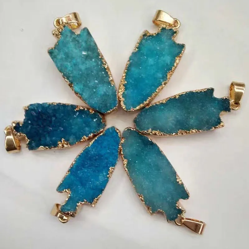 Snap Pendants for Necklaces Natural Gem Stone Ore Crystal Drusy Gilt Charms Women Jewelry Making Wholesale 5pcs | Украшения и