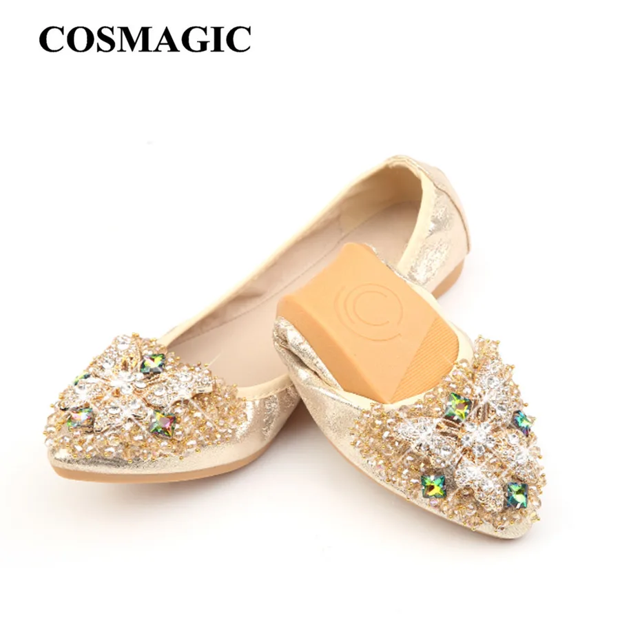 COSMAGIC 2019 новые женские балетки с бабочками и кристаллами складные Стразы мягкой