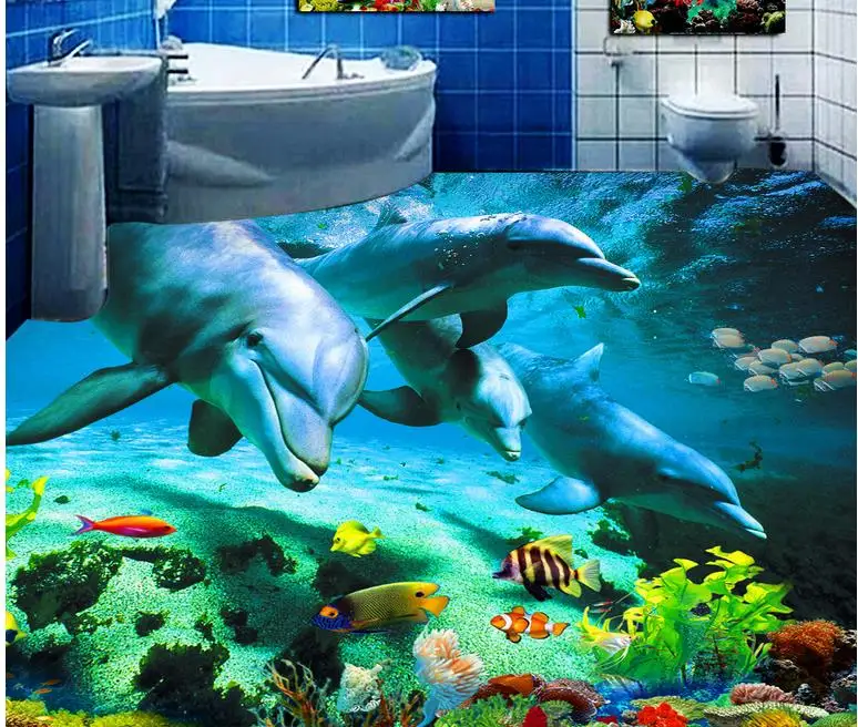 

Самоклеящиеся обои «Морской мир», дельфин, 3D напольные обои, 3D обои для гостиной, 3D напольные картины, обои для детской комнаты