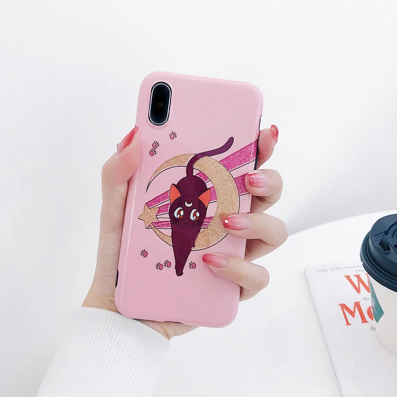 Чехол для телефона с рисунком Сейлор Мун Кот iPhone 7 8 Plus XS Max XR чехлы X 6 S мягкий чехол