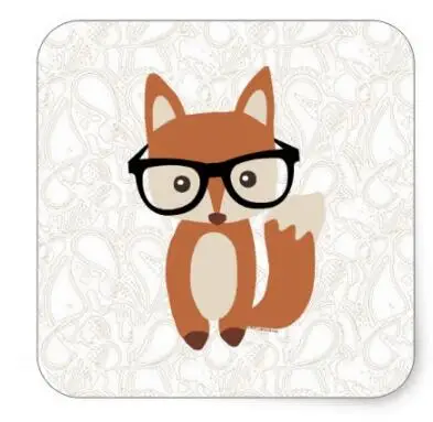 

1.5inch Hipster Baby Fox w Glasses Square Sticker
