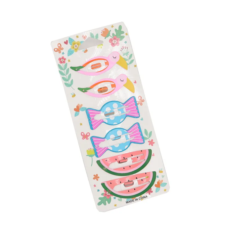 6 шт. заколки для волос не скользят металлические фрукты радужный узор принт