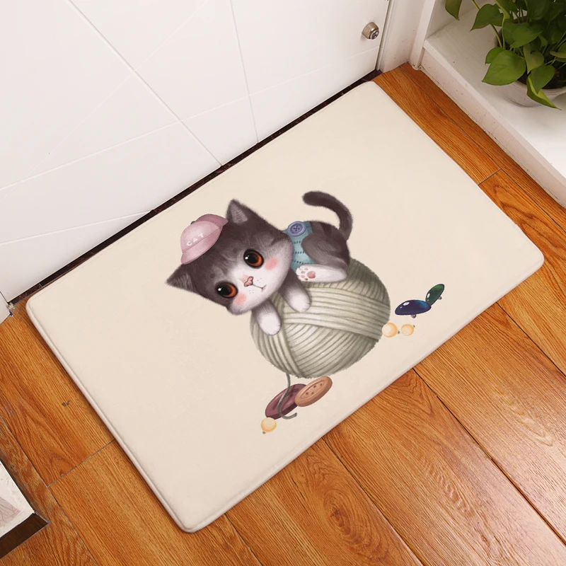 2017 Придверные коврики мультяшный креативный принт с милой кошкой для кухни и