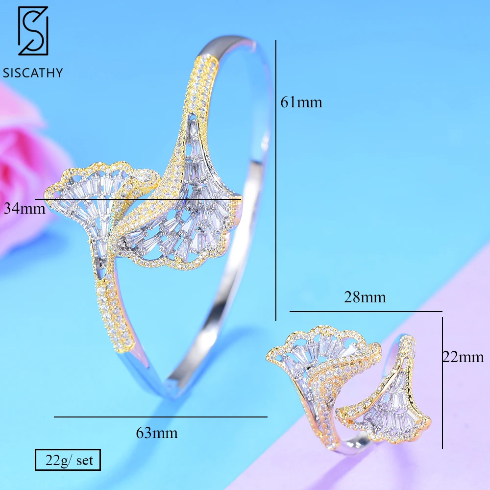 

Siscathy High Quality Luxury Flower Bangle/Ring Jewelry Sets For Women Wedding Bridal Zircon Crystal Bracelets Adjustable Rings