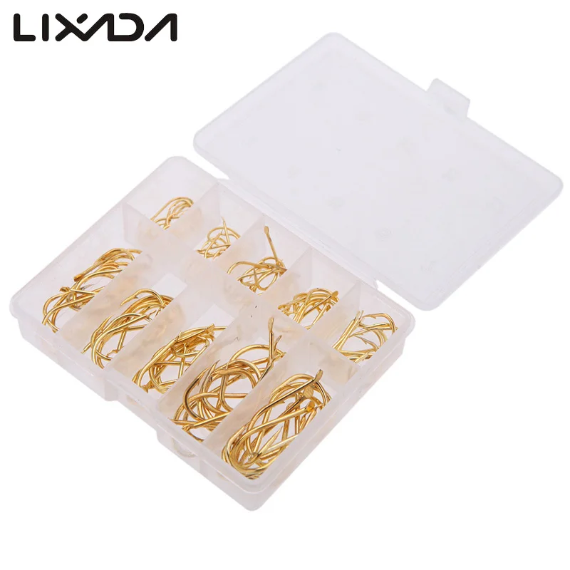 Золотые 100 шт. 10 размеров рыболовные крючки перфорированная стандартная