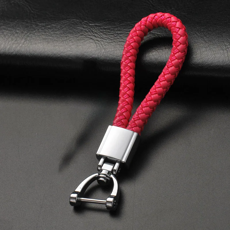 C Rose Red Модная ручная кожаная цепочка для ключей 360 градусов круглая вращающаяся Пряжка подковы брелок ручной работы сумка автомобильные подвесные брелоки - Цвет: C Rose Red
