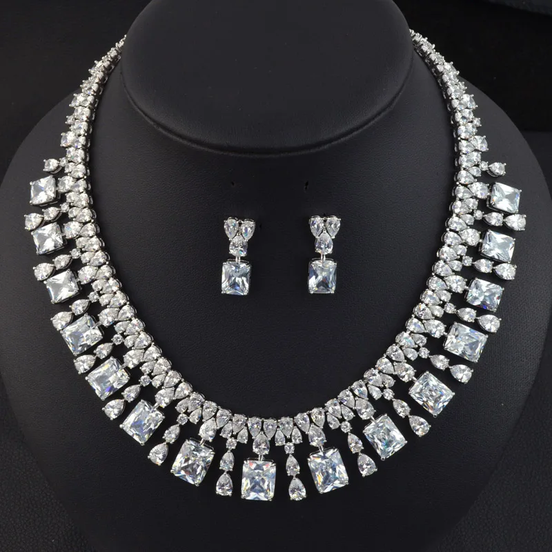 Серьги-колье с фианитом большие блестящие белые красные зеленые синие набор