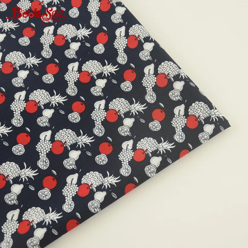 

Booksew 100% Cotton Poplin Fabric Fruit Pattern Tissue Tecido Black Soft Quilting Home Textile For Dress Clothing Craft Tildas