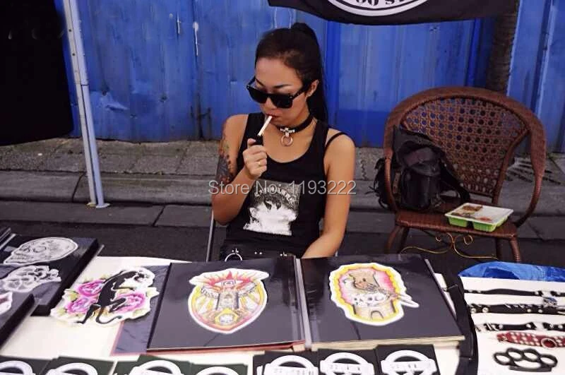 Кожаный чокер в стиле панк-рок готический с крестом круглые черные и белые