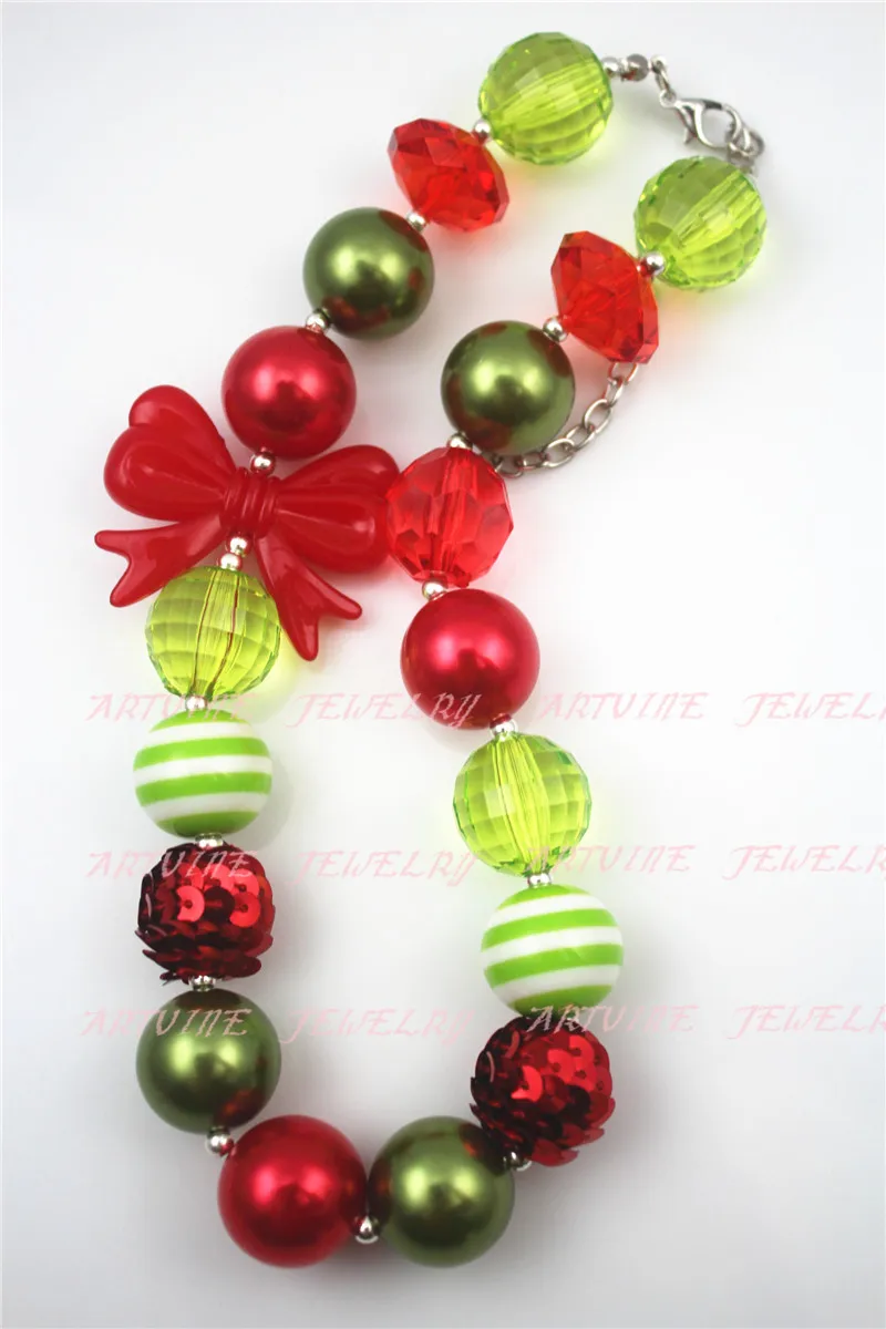 2 шт. бусины с блестками и красным бантом ожерелье для новогодних девочек
