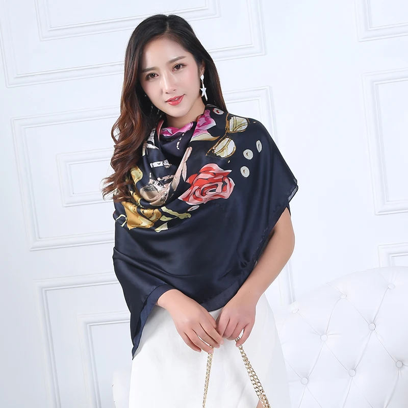 140cm*140cm Free Shipping New Arrival Women PINK Print Flower oil painting square silk scarf women royal pashmina female 2017 | Аксессуары