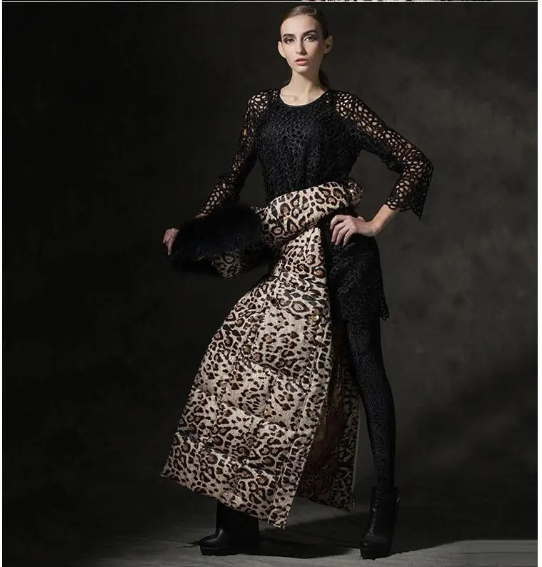White Down Jacket Woman Hooded Leopard Winter Coat Women Long Warm Puffer Jacket Raccon Fur Collar Chaqueta MujerMY206 KJ2603
