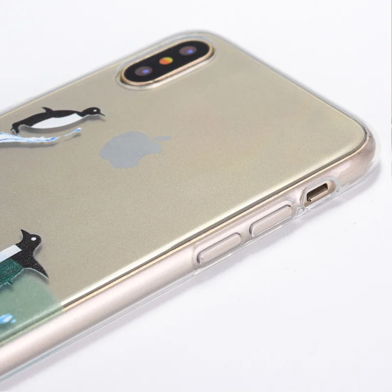 JICUIKE fashion luxury high transparent TPU soft shell penguin for iPhone X Phone case 6 6S 7 8 Plus back cover capa | Мобильные