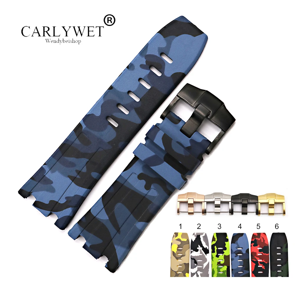 

CARLYWET 28mm Wholesale Camo Waterproof Silicone Rubber Replacement Wrist Watch Band Strap Belt With Buckle