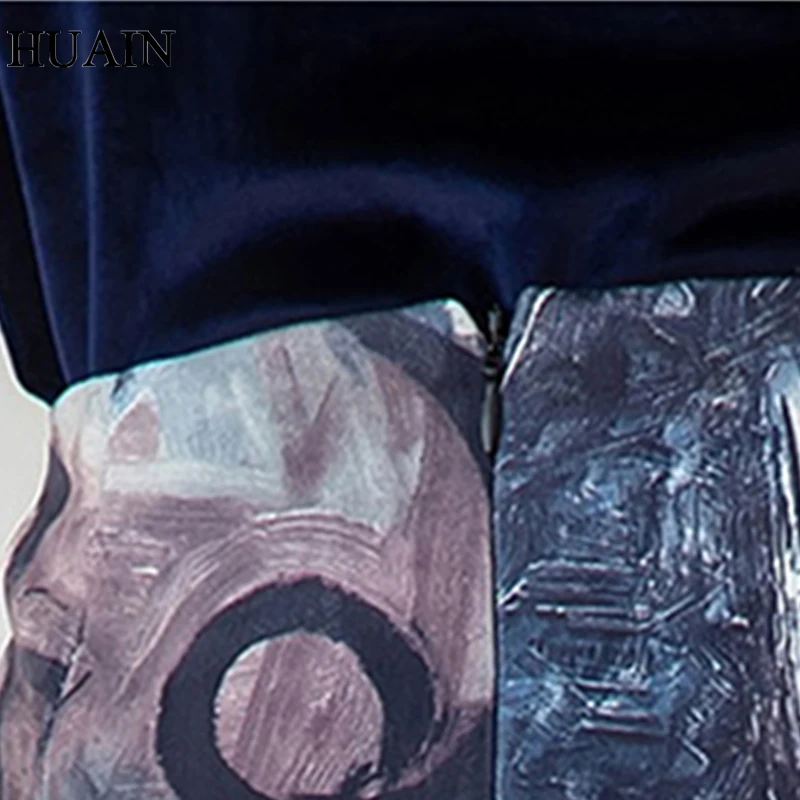 Винтаж Высокая талия юбка Для женщин замшевые Bodycon печати юбка-карандаш миди