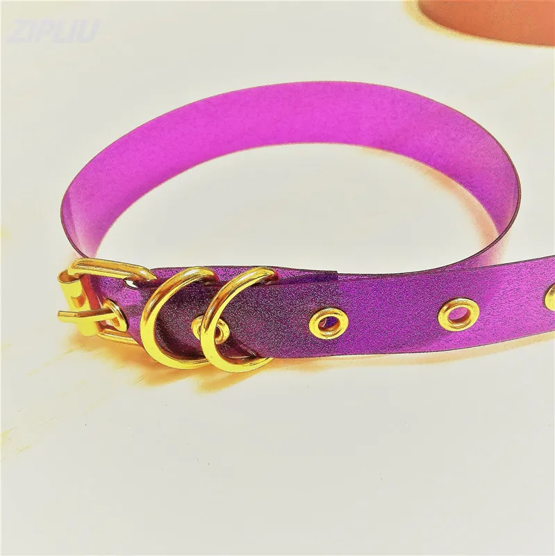 Purple Женское и мужское сексуальное блестящее ожерелье-чокер в стиле Харадзюку, ПВХ, панк, прозрачное, горячее предложение, Темный Рок, крутящий момент, воротник, готический - Окраска металла: Purple