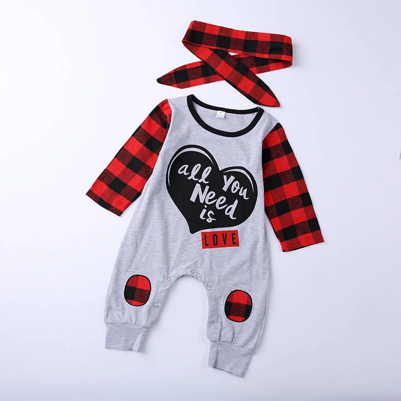 Eafreloy Autumn Toddle Newborn Baby Boy Girl Long Sleeve Romper Plaid Body Suit Jumpsuit Headband 2PCs Outfits Clothes NEW L243 | Детская