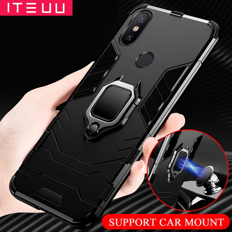 

ITEUU Anti-knock Finger Ring Kickstand Armor Case for Xiaomi 8 8 SE Cases Shockproof Back Cover for Xiaomi 8 8SE