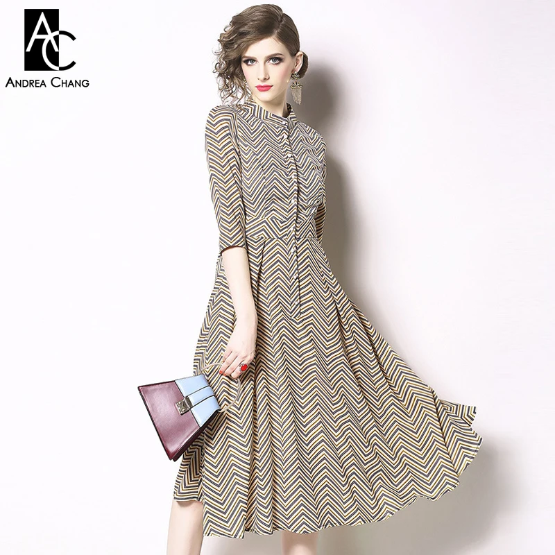 Женское офисное платье в полоску белое желтое серое Повседневное до середины