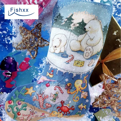 Fishxx-Набор для вышивки крестиком, Европейский журнал, рождественские носки для снега, украшения для гостиной, ручная вышивка своими руками, фотообои