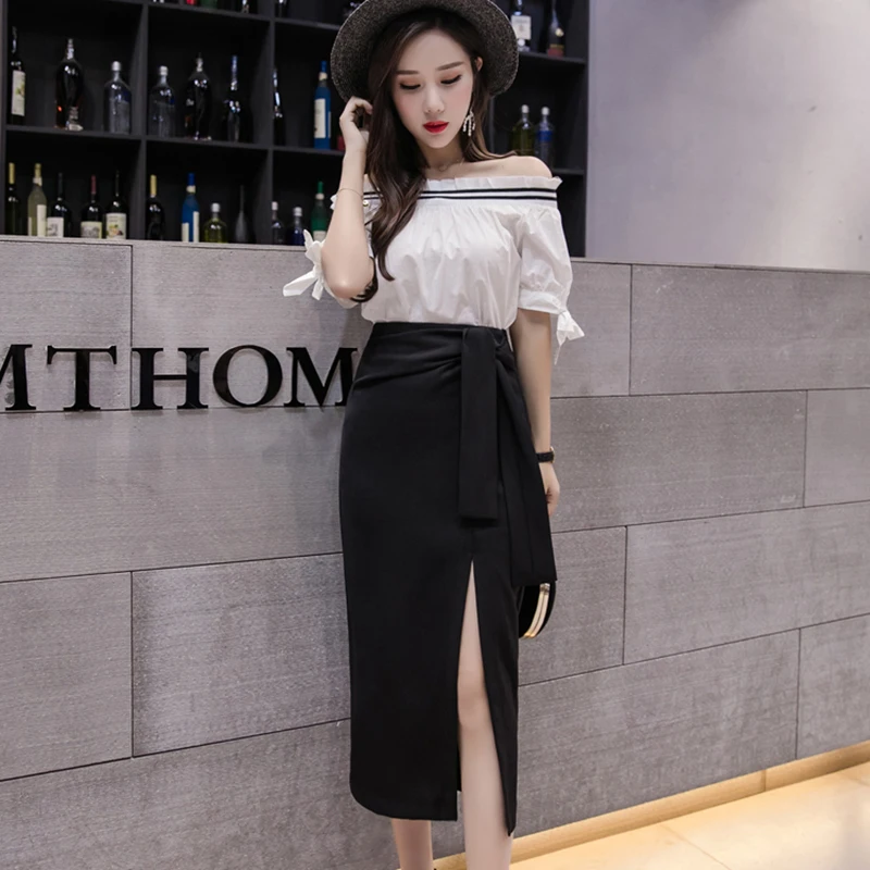 Spring Summer Women Bandage Skirt Irregular Wrap Saia Midi Korean Split Pencil Skirts Womens Fashion High Waist Long Skirt